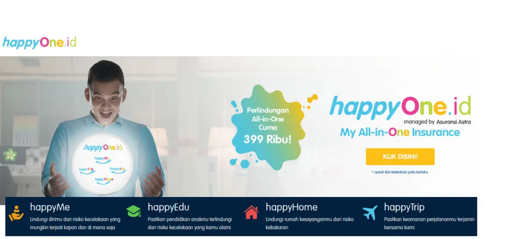 Tampilan Awal web happyOne.id dan Produk happyOne.id